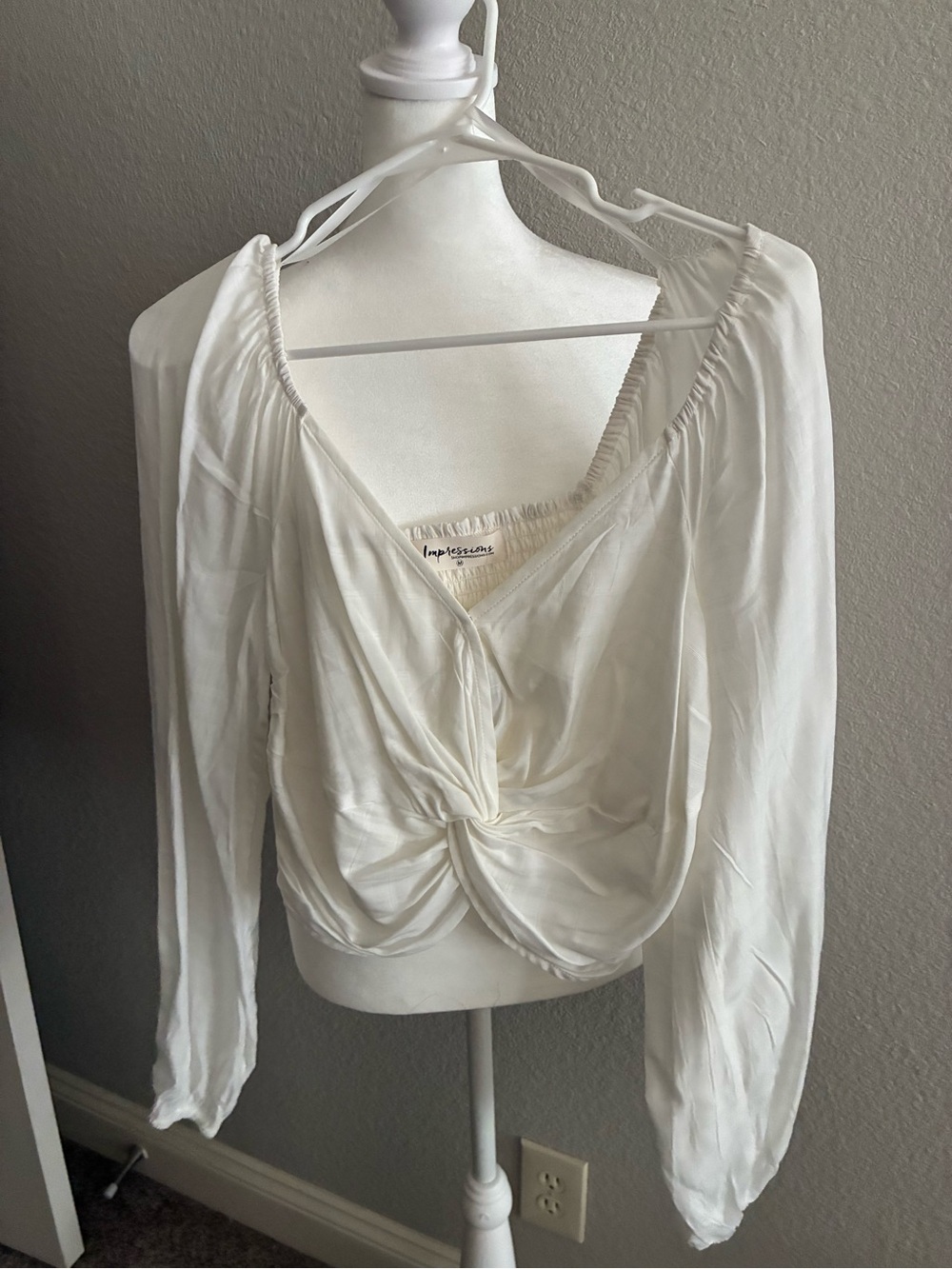 Impressions White Twist-Front Long Sleeve Top
